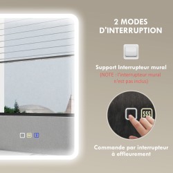 LED-kylpyhuonepeili Bluetoothilla 90 x 70 cm, huurteenesto, säädettävä valo, hopea