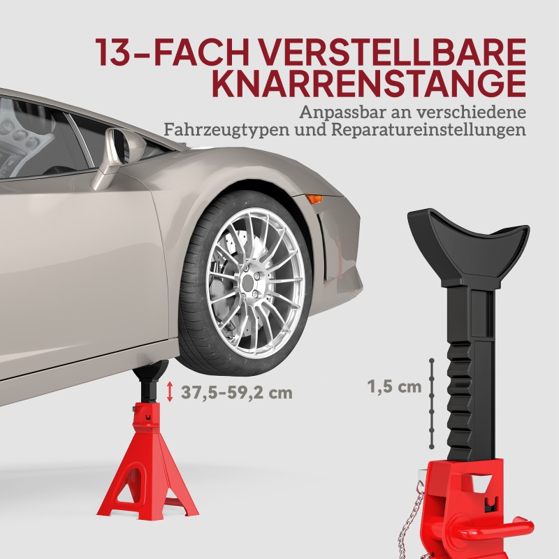 Akselipukit autolle teräs 6 t per pukki korkeussäädettävä 37,5–59,2 cm 2 kpl punainen/musta