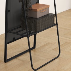 Kokovartalopeili makuuhuoneeseen, metallirunko, hylly ja koukut, 157 x 50 cm, musta