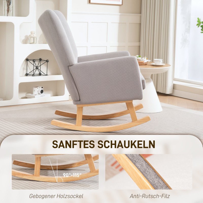 Keinutuoli retro-tyyliä, vakosamettityyppinen kangas, kumipuurunko, vaaleanharmaa