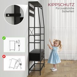 Naulakko ja kenkähylly eteiseen, teräsrunko, 2 kangaslaatikkoa, 8 koukkua, 80x30x180,5 cm, musta