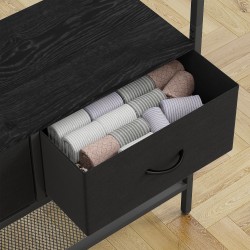 Naulakko ja kenkähylly eteiseen, teräsrunko, 2 kangaslaatikkoa, 8 koukkua, 80x30x180,5 cm, musta