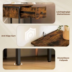 Sivupöytä yöpöytä laatikolla ja avoimella hyllyllä, lastulevy ja metalli, 25 x 39,8 x 58,2 cm, ruskea/musta