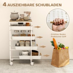 Keittiön säilytysvaunu 5-tasoinen kapea metallirunko 39,5x24x82 cm valkoinen/tammi, pyörillä