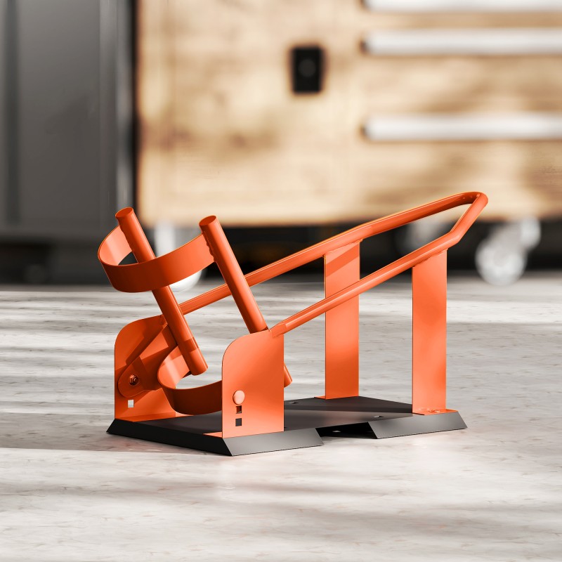 Moottoripyörän etupyörän teline, säädettävä 15–21” renkaille, teräs, 816,5 kg, oranssi