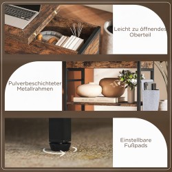 Yöpöytä sivupöytä pistorasioilla ja USB/USB-C-liitännöillä, 2 tasoa, säilytyslokero, 60 x 29,8 x 58,5 cm, rustiikin ruskea