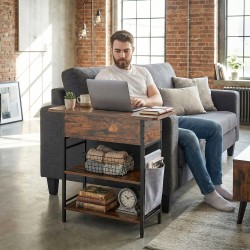 Yöpöytä sivupöytä pistorasioilla ja USB/USB-C-liitännöillä, 2 tasoa, säilytyslokero, 60 x 29,8 x 58,5 cm, rustiikin ruskea