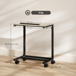 Korkeussäädettävä C-muotoinen sivupöytä / työpöytä / yöpöytä, kallistettava taso, pyörillä, tammi/musta