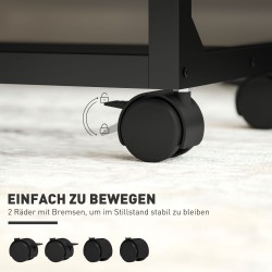 Korkeussäädettävä C-muotoinen sivupöytä / työpöytä / yöpöytä, kallistettava taso, pyörillä, tammi/musta