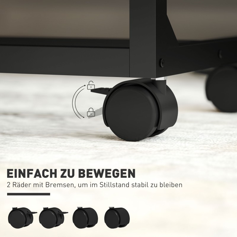 Korkeussäädettävä C-muotoinen sivupöytä / työpöytä / yöpöytä, kallistettava taso, pyörillä, tammi/musta