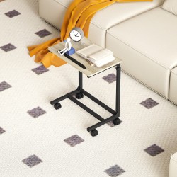 Korkeussäädettävä C-muotoinen sivupöytä / työpöytä / yöpöytä, kallistettava taso, pyörillä, tammi/musta