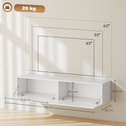 Seinälle kiinnitettävä tv-taso olohuoneeseen, lastulevyä, 140 cm, valkoinen