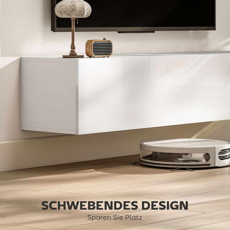 Seinälle kiinnitettävä tv-taso olohuoneeseen, lastulevyä, 140 cm, valkoinen