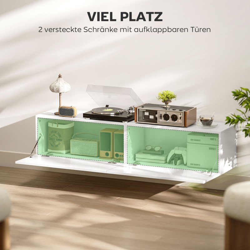 Seinälle kiinnitettävä tv-taso olohuoneeseen, lastulevyä, 140 cm, valkoinen