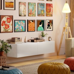 Seinälle kiinnitettävä tv-taso olohuoneeseen, lastulevyä, 140 cm, valkoinen