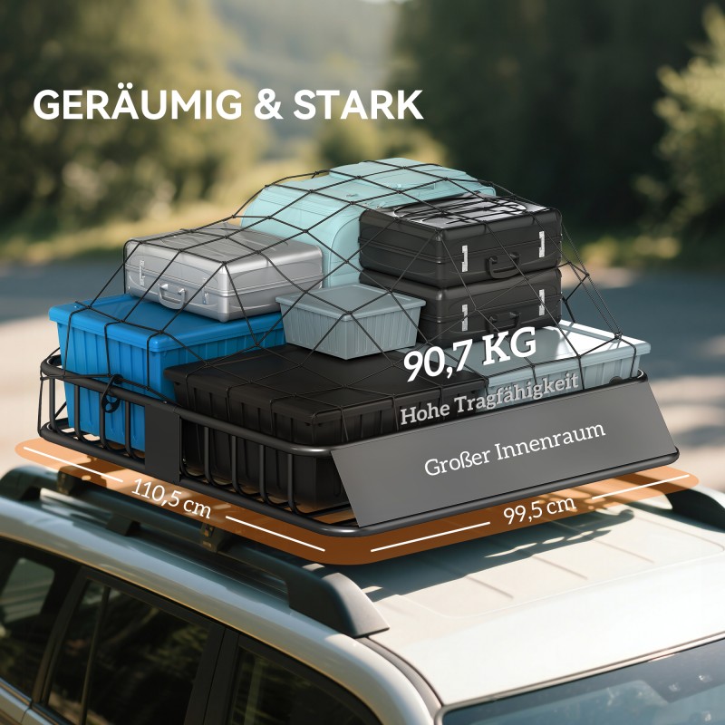 Auton kattokori terästä 110,5 x 99,5 x 18,5 cm, kantavuus 90,7 kg, musta