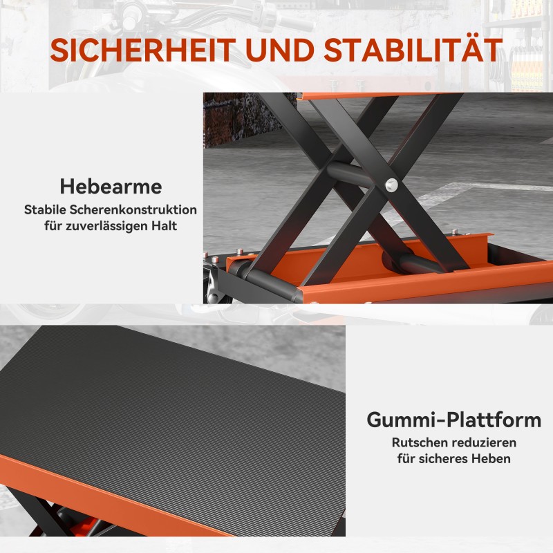 Moottoripyöränostin 500 kg terästä 13,5–39 cm korkeussäädettävä oranssi-musta