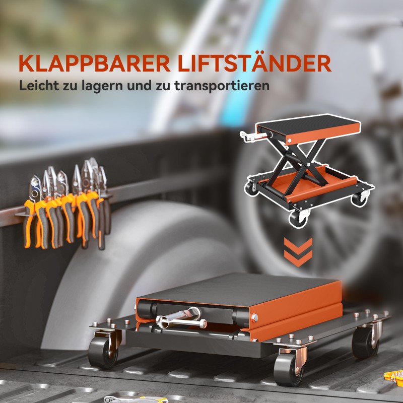 Moottoripyöränostin 500 kg terästä 13,5–39 cm korkeussäädettävä oranssi-musta