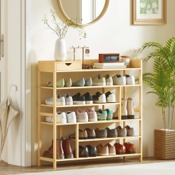 Kenkähylly laatikolla bambua 6 tasoa 18 parille 101 x 30 x 100 cm luonnollinen