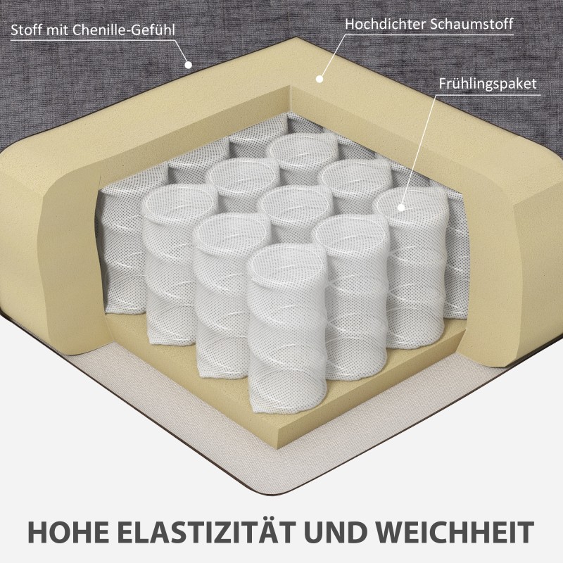 3 hengen sohva olohuoneeseen, chenillekangas ja teräsrunko, 213 cm, harmaa