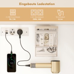 Meikkipöytä säädettävällä LED-peilillä, pistorasioilla, 6 laatikolla ja 2 avoimella hyllyllä, valkoinen