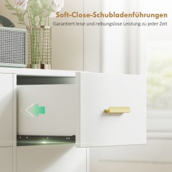 Meikkipöytä säädettävällä LED-peilillä, pistorasioilla, 6 laatikolla ja 2 avoimella hyllyllä, valkoinen