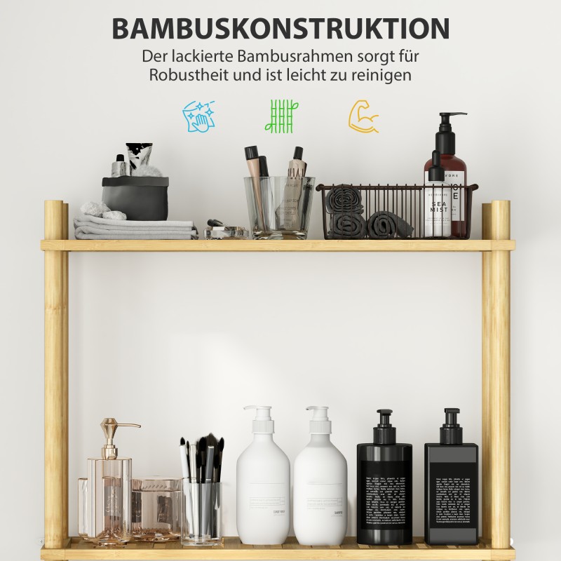 WC- ja kylpyhuonehylly 3 tasoa bambu 69 x 25,5 x 181 cm luonnonvärinen puu