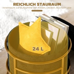 Säilytysrahi olohuoneeseen samettipinta 24 L metallirunko Ø42x39 cm musta kultaiset jalat