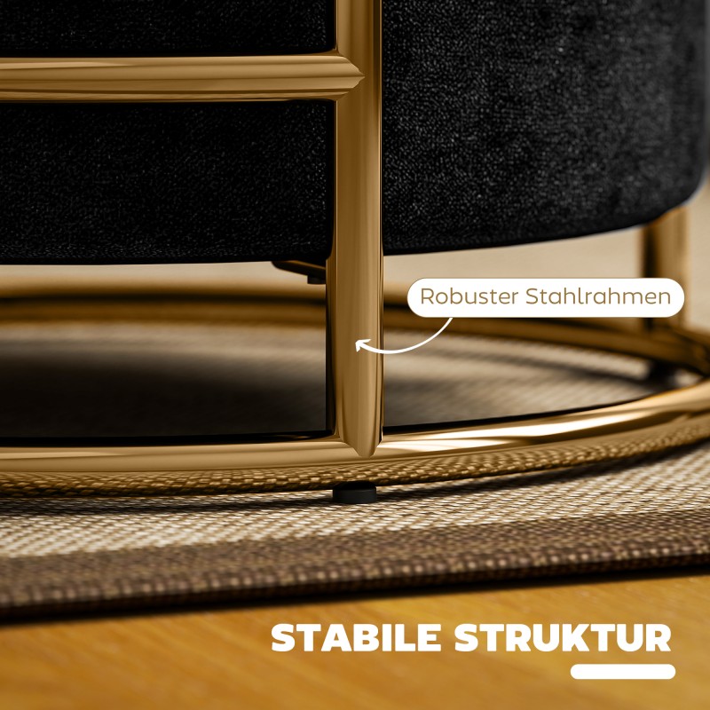 Säilytysrahi olohuoneeseen samettipinta 24 L metallirunko Ø42x39 cm musta kultaiset jalat