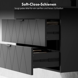 Seinään asennettava allaskaappi keraamisella altaalla, 76 cm, 2 soft-close laatikkoa, musta