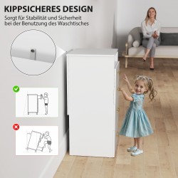 3-in-1 kampauspöytä yöpöydällä ja rullajakkaralla, lasitaso, MDF, 48 x 40 x 90 cm, valkoinen