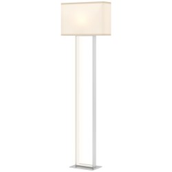 Moderni LED lattiavalaisin 3 valotilaa ja portaattomasti himmennettävä jalkakytkimellä valkoinen pellavapintainen varjostin