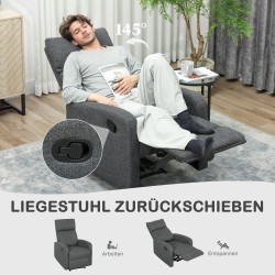 Lepotuoli olohuoneeseen, säädettävä recliner, kangasverhoilu polyesteriä, harmaa