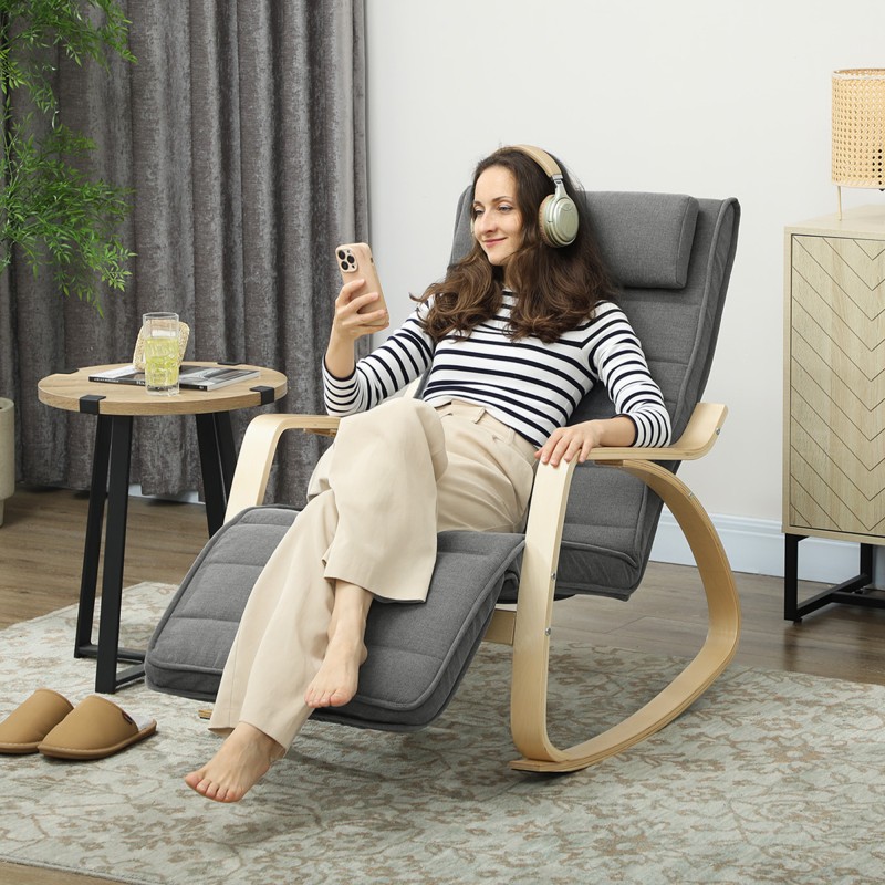 Keinutuoli hieronta- ja lannenlämmitintoiminnoilla, kangasverhoilu, säädettävä jalkatuki, harmaa