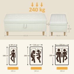 Säilytysrahi olohuoneeseen, samettimainen kangas, puujalat, 115 x 50 x 43 cm, kermanvalkoinen