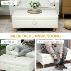 Säilytysrahi olohuoneeseen, samettimainen kangas, puujalat, 115 x 50 x 43 cm, kermanvalkoinen