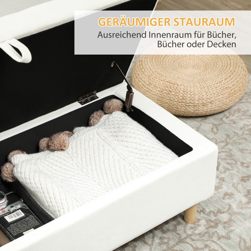 Säilytysrahi olohuoneeseen, samettimainen kangas, puujalat, 115 x 50 x 43 cm, kermanvalkoinen