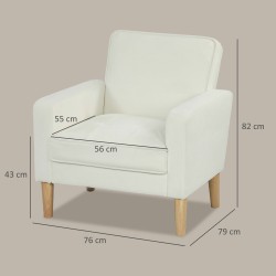 Nojatuoli kallistettavalla selkänojalla, samettimainen verhoilu, kumipuujalat, kermanvalkoinen