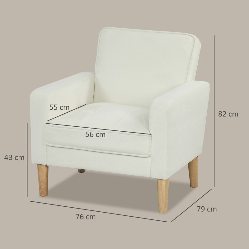 Nojatuoli kallistettavalla selkänojalla, samettimainen verhoilu, kumipuujalat, kermanvalkoinen