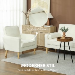 Nojatuoli kallistettavalla selkänojalla, samettimainen verhoilu, kumipuujalat, kermanvalkoinen