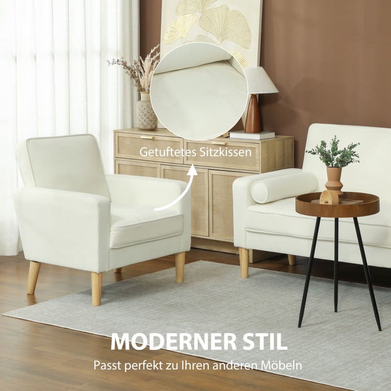 Nojatuoli kallistettavalla selkänojalla, samettimainen verhoilu, kumipuujalat, kermanvalkoinen