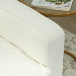 Nojatuoli kallistettavalla selkänojalla, samettimainen verhoilu, kumipuujalat, kermanvalkoinen