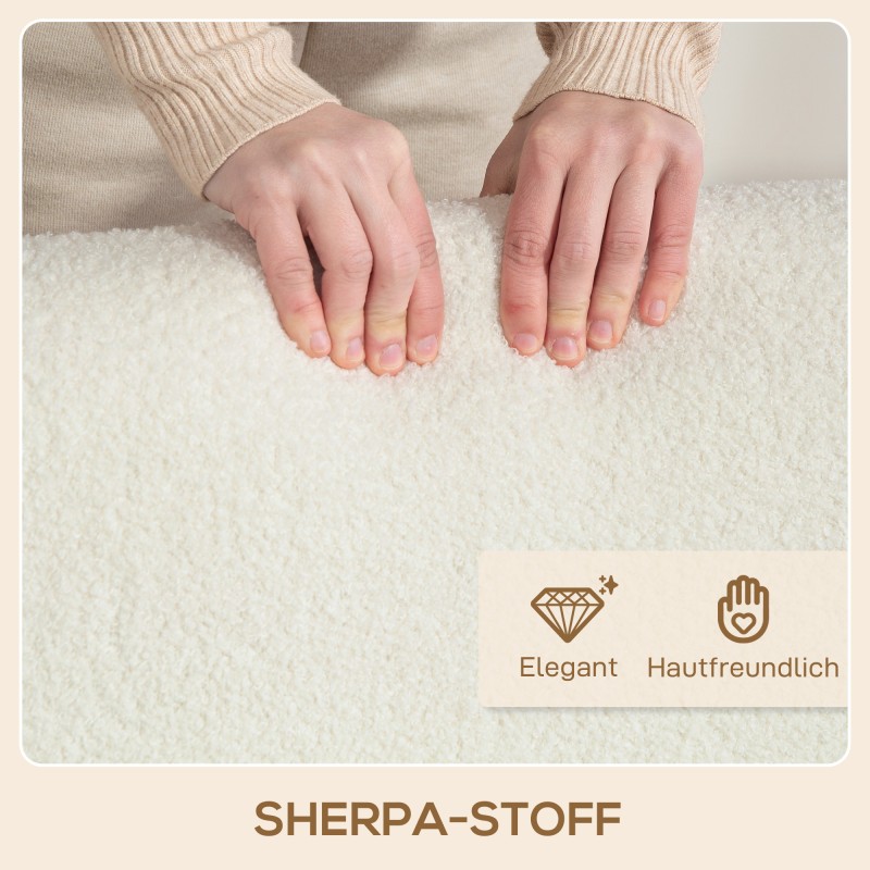 Nojatuoli sherpa-verhoilulla ja puujaloilla, leveä istuin, max 120 kg, kermanvalkoinen