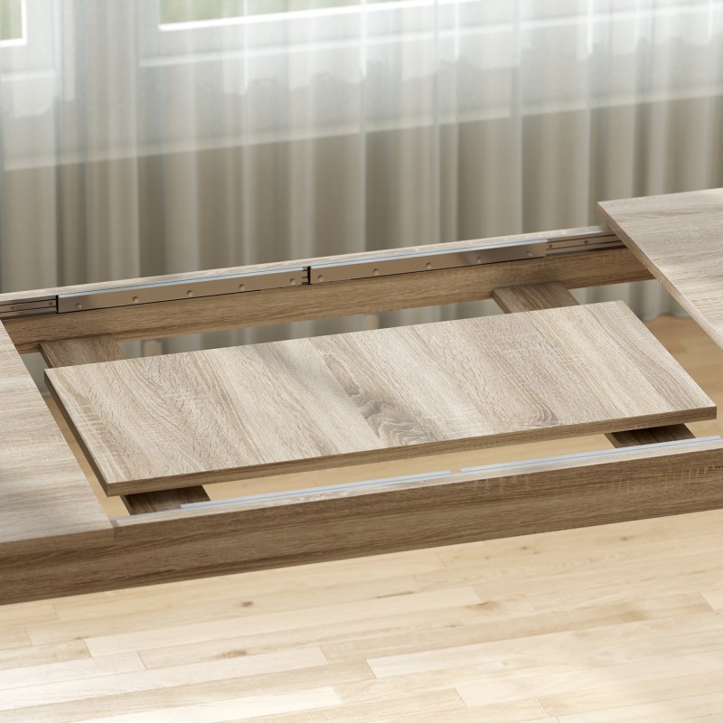 Jatkettava ruokapöytä 180–260 x 90 cm, 6–10 hengelle, melamiinipinnoitettu lastulevy, tammi