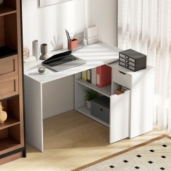 Kulmatyöpöytä etätyöhön, L-muoto tai suora, lastulevy 120 x 96 x 75 cm, valkoinen