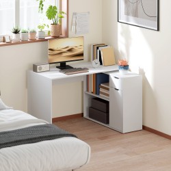 Kulmatyöpöytä etätyöhön, L-muoto tai suora, lastulevy 120 x 96 x 75 cm, valkoinen