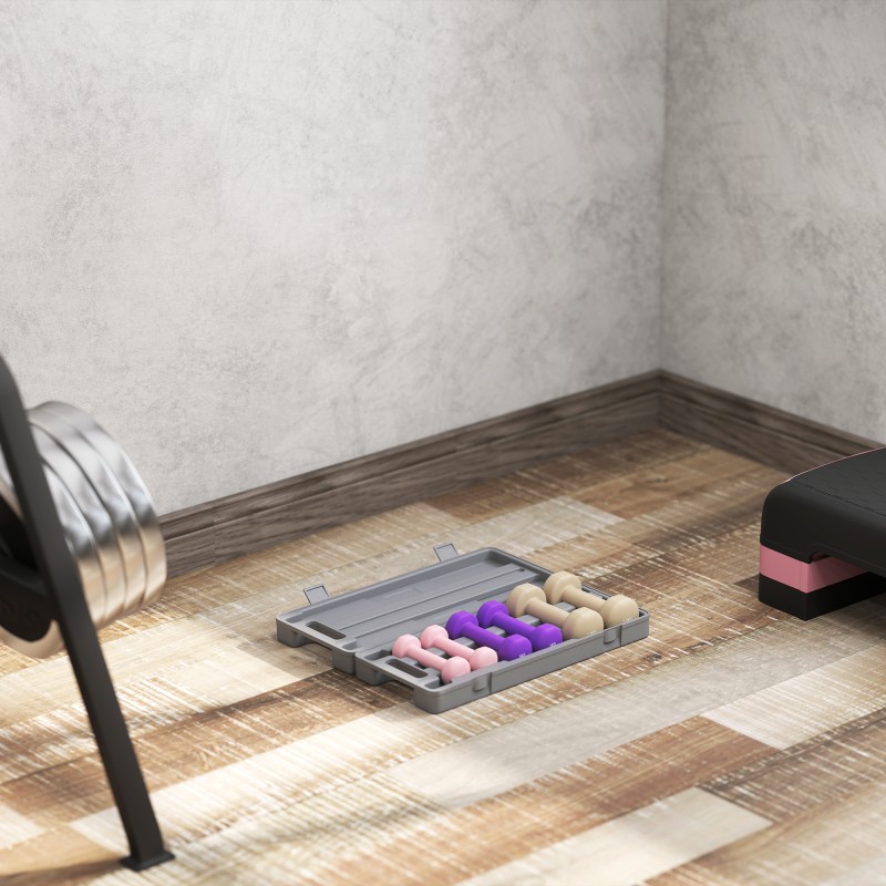 Käsipainosetti 6 kg kotitreeniin, 3 paria (0,5/1/1,5 kg) kantosalkulla