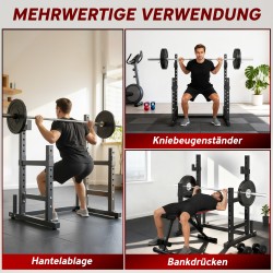 Kaksitasoinen kyykky- ja levytankoteline terästä, max 300 kg, musta