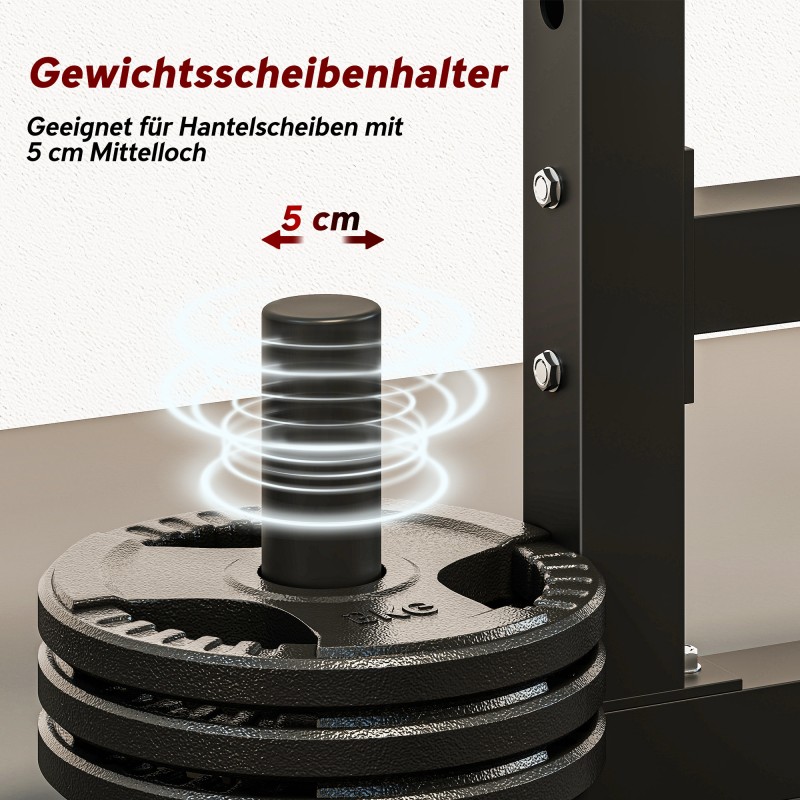 Kaksitasoinen kyykky- ja levytankoteline terästä, max 300 kg, musta