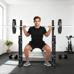 Kaksitasoinen kyykky- ja levytankoteline terästä, max 300 kg, musta